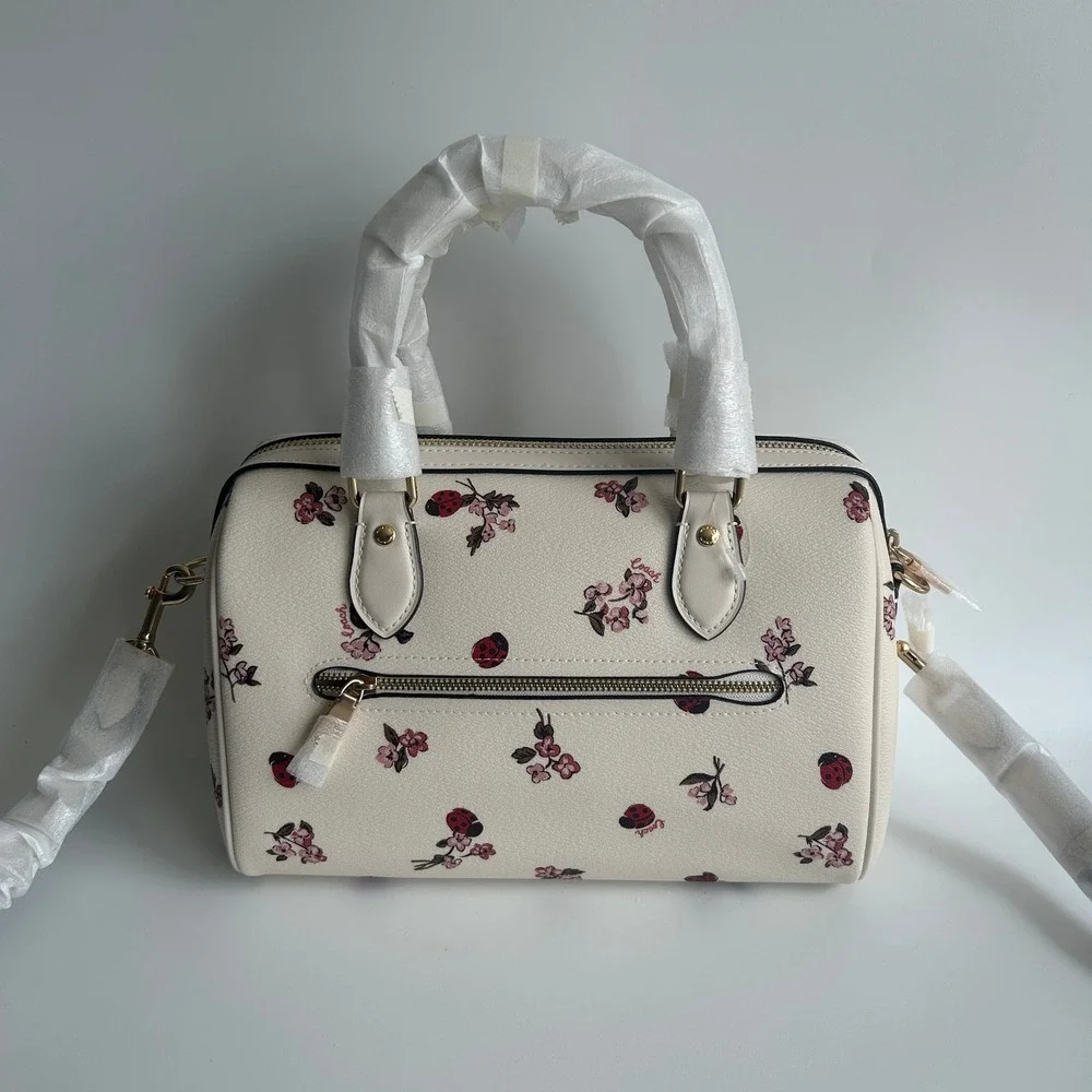 Coach Rowan Satchel Ladybug Floral Print Chalk Multi Canvas Crossbody Bag CU272
